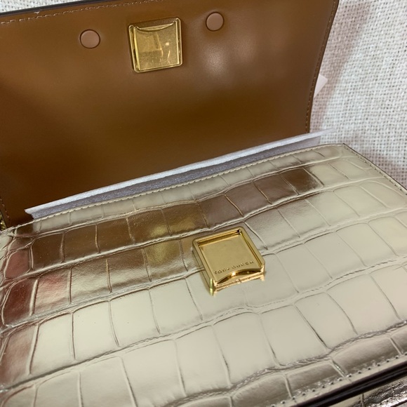 NEW Tory Burch Eleanor Gold Embossed Leather Small Convertible Shoulder Bag AUTH - Picture 10 of 16